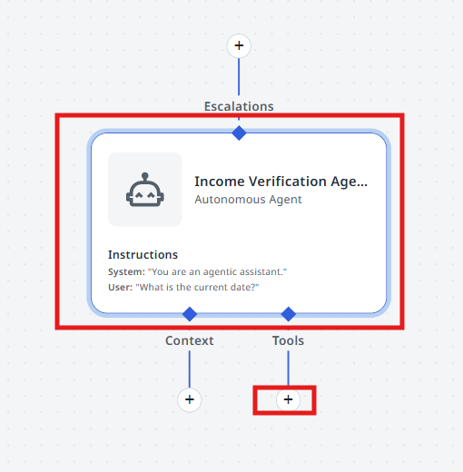 Tools section of the agent with the add button highlighted
