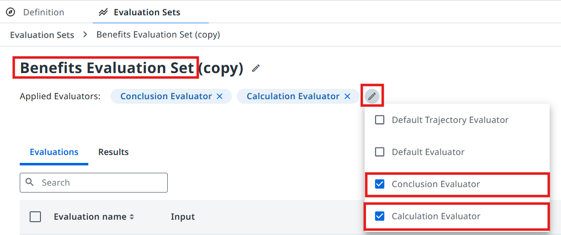 Applied Evaluators selector with both evaluators selected