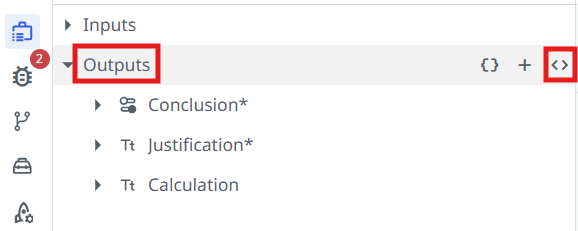 Data manager Outputs section showing the agent output arguments