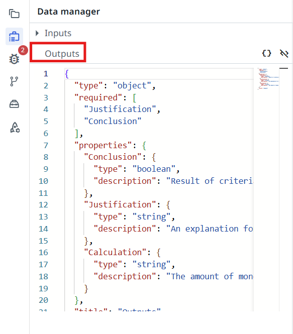 Outputs JSON editor with the schema entered