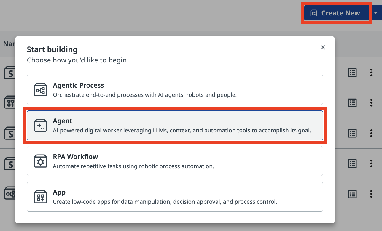 Creating a new Agent in Studio Web