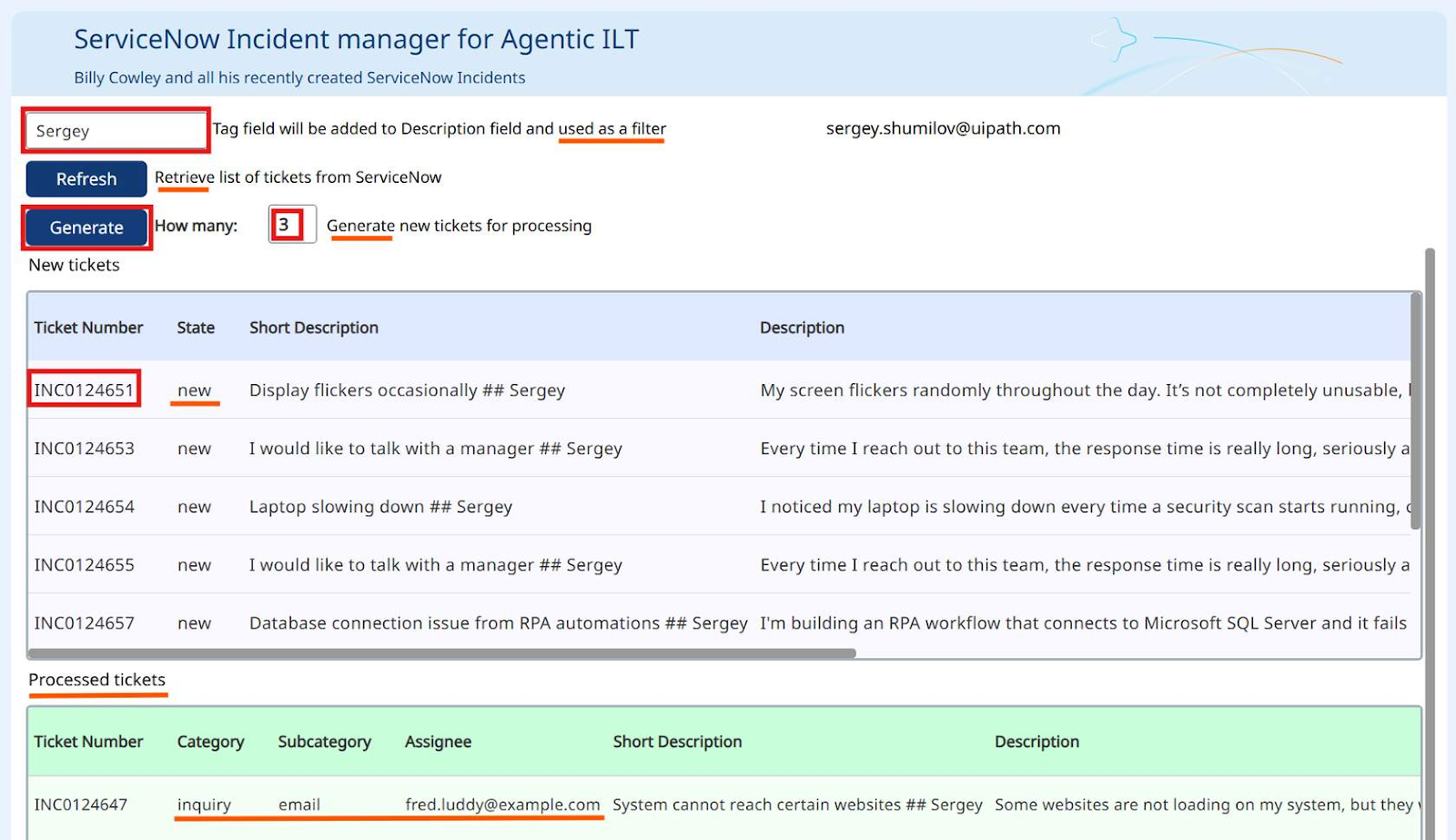 Generating incidents in Ticket Management App