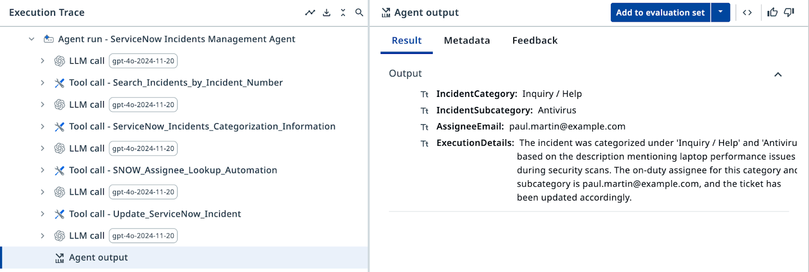 Agent test output showing all tools in use