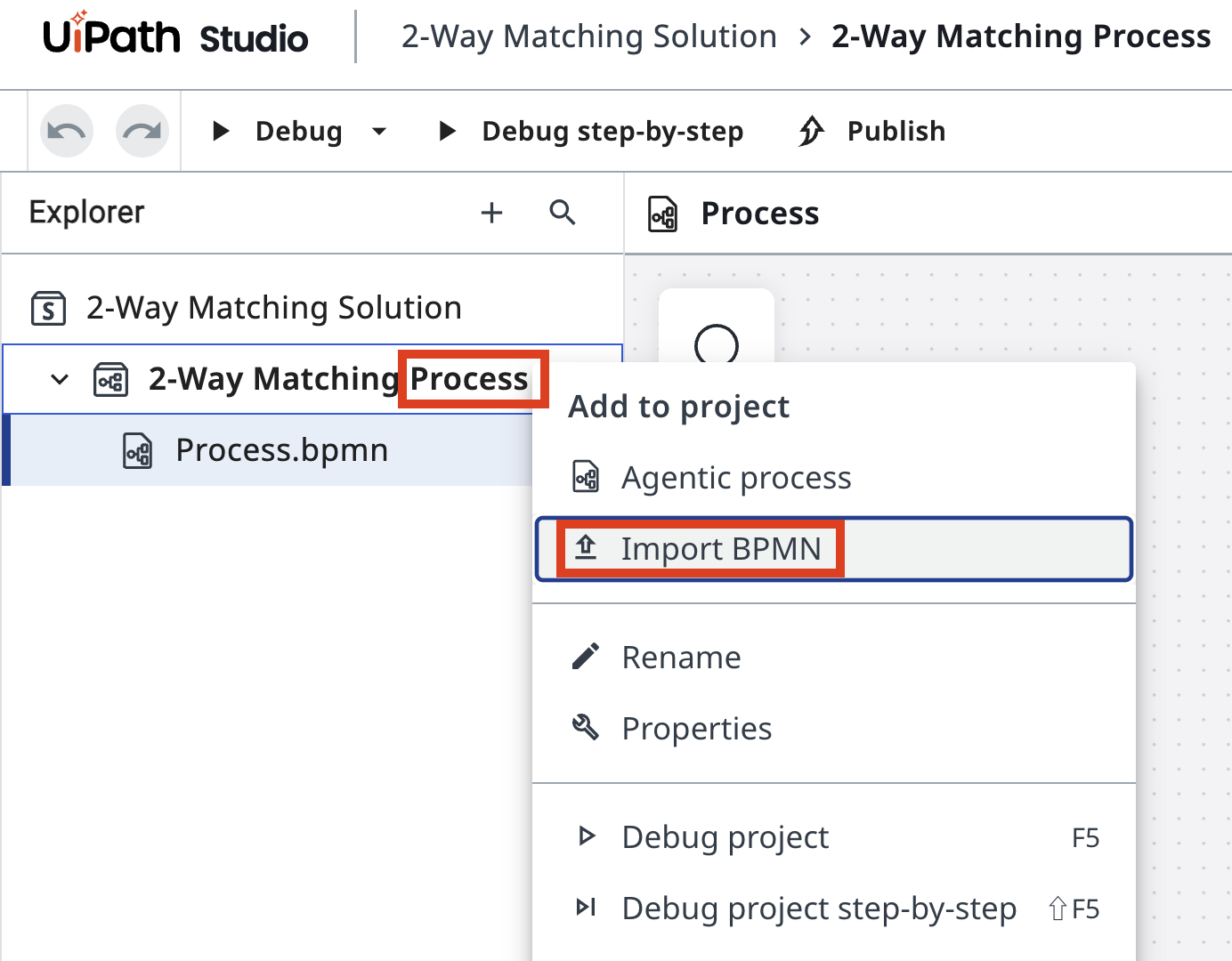 BPMN diagram imported into Studio Web