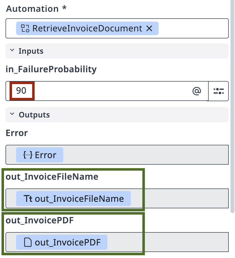 Input and output arguments loaded for RetrieveInvoiceDocument