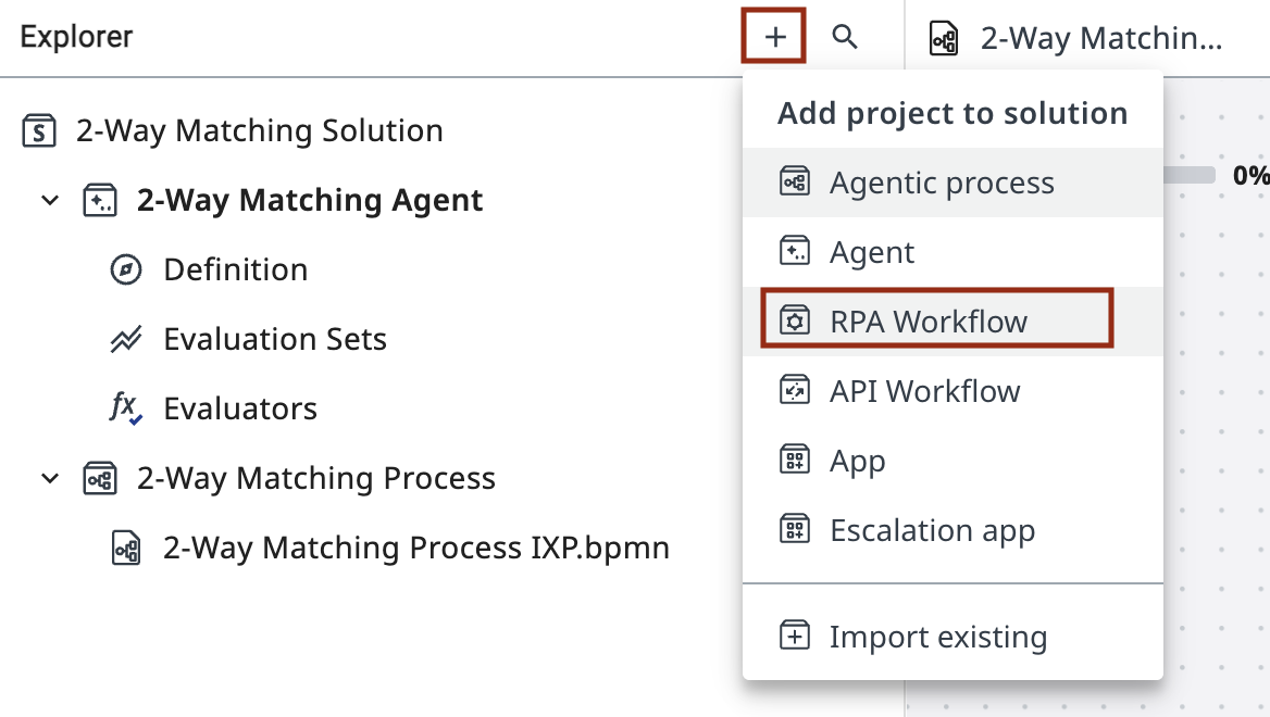New RPA workflow added to solution