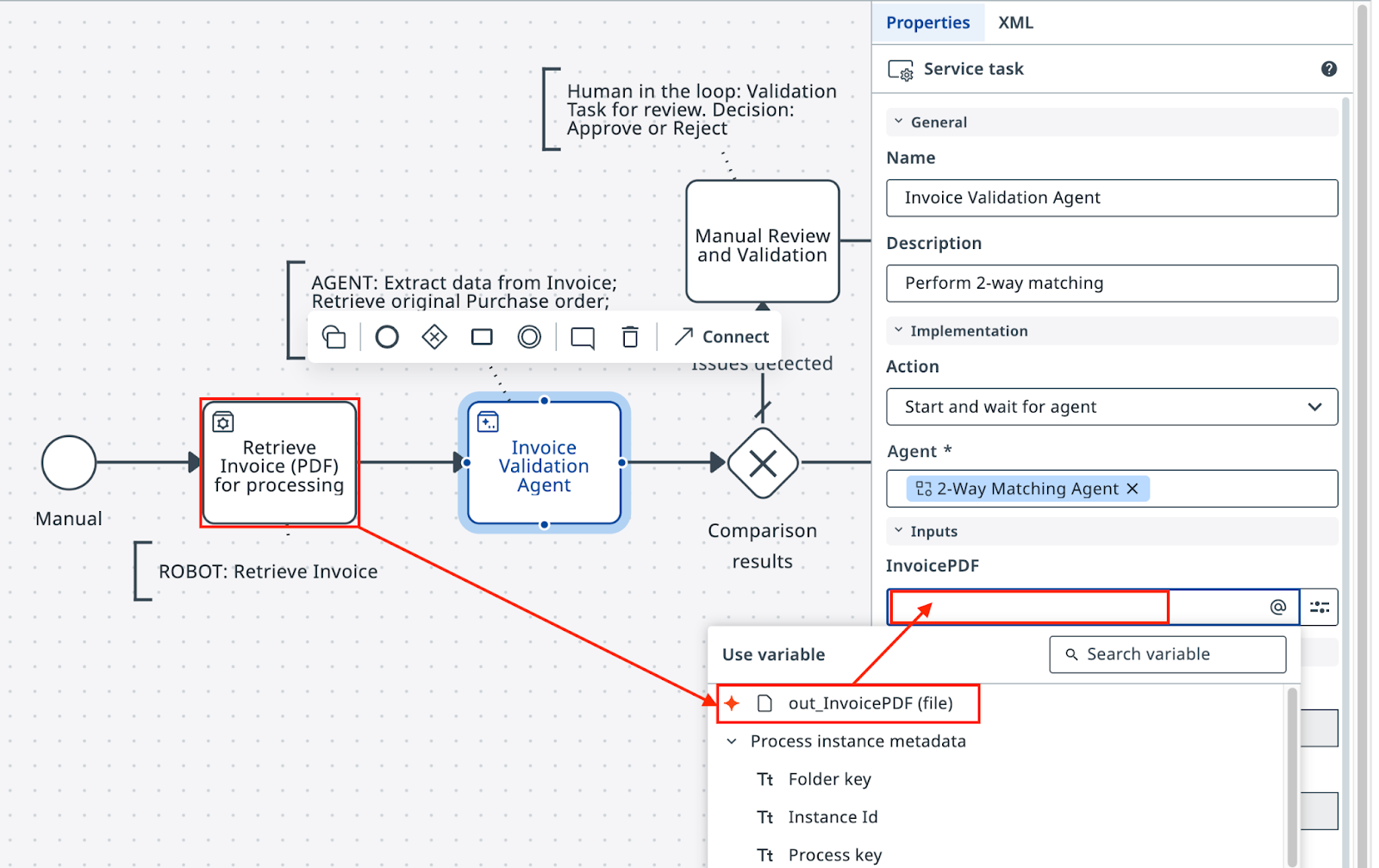 Input mapping from robot output to agent input