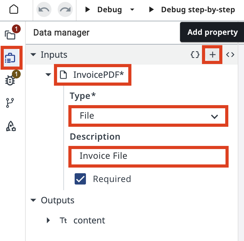 Input argument in_InvoicePDF configured as File type