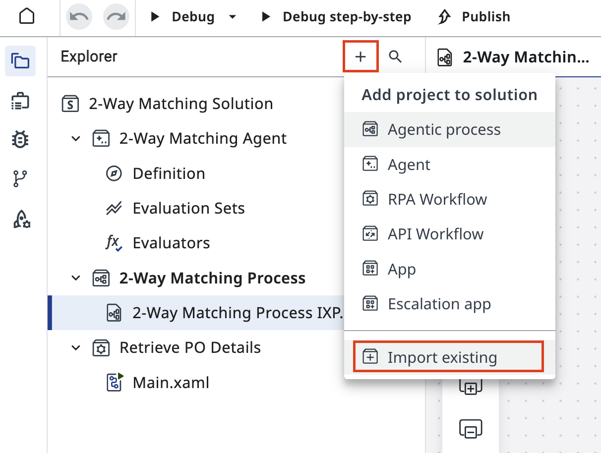 Solution Explorer with import menu