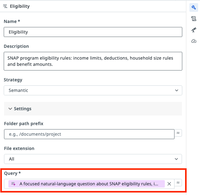 Eligibility context settings with the dynamic Query field filled in and highlighted