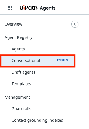 Agents navigation with Conversational highlighted under Agent Registry