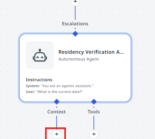 Context section of the agent with the add button highlighted