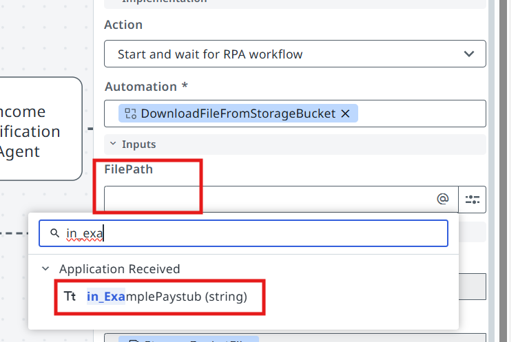 FilePath input mapped to the in_ExamplePaystub argument