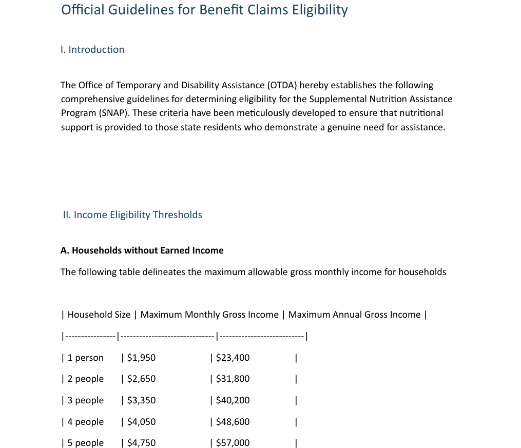 The benefit eligibility criteria document