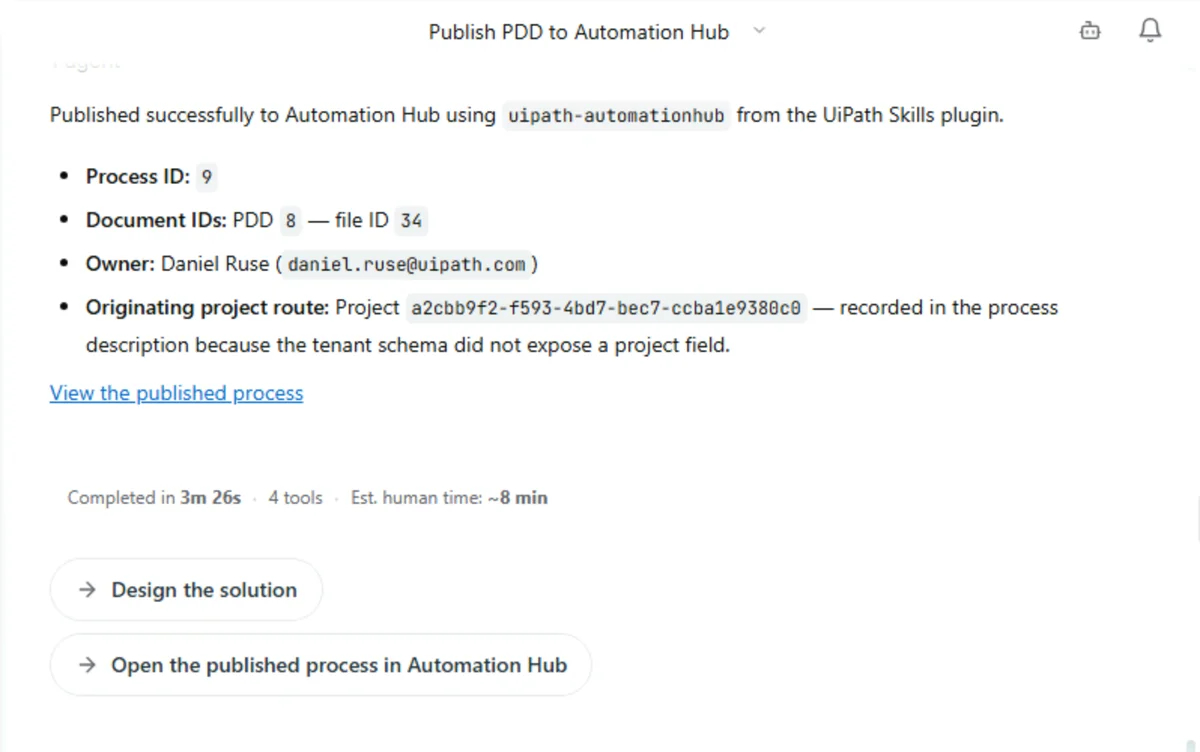 Publish confirmation with the Design the solution follow-up