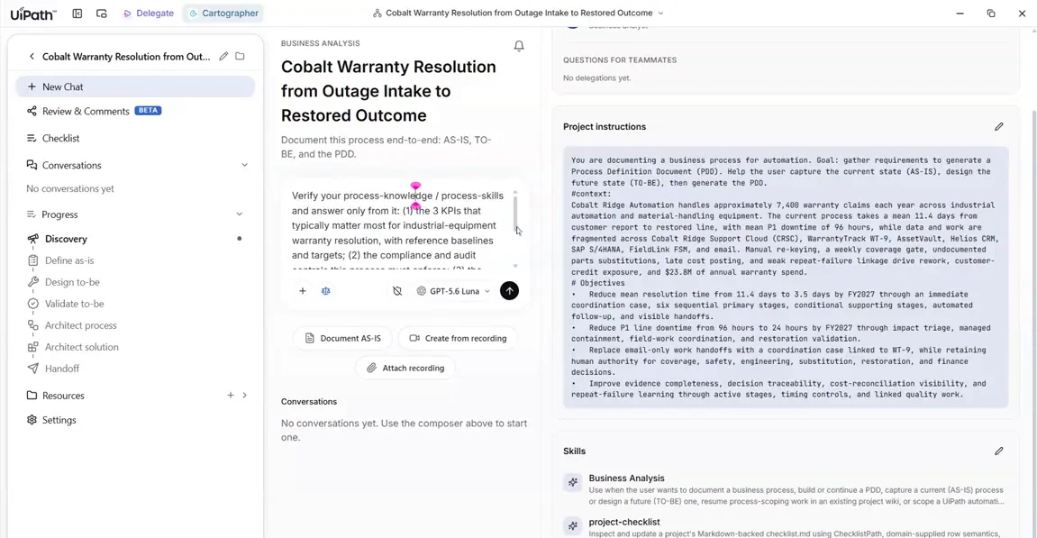 Knowledge-check prompt typed into the Cartographer composer