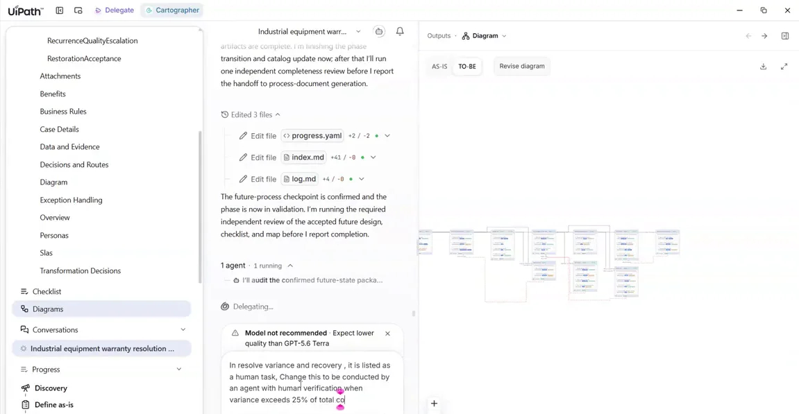 Prompt changing Resolve variance and recovery to an agent with human verification