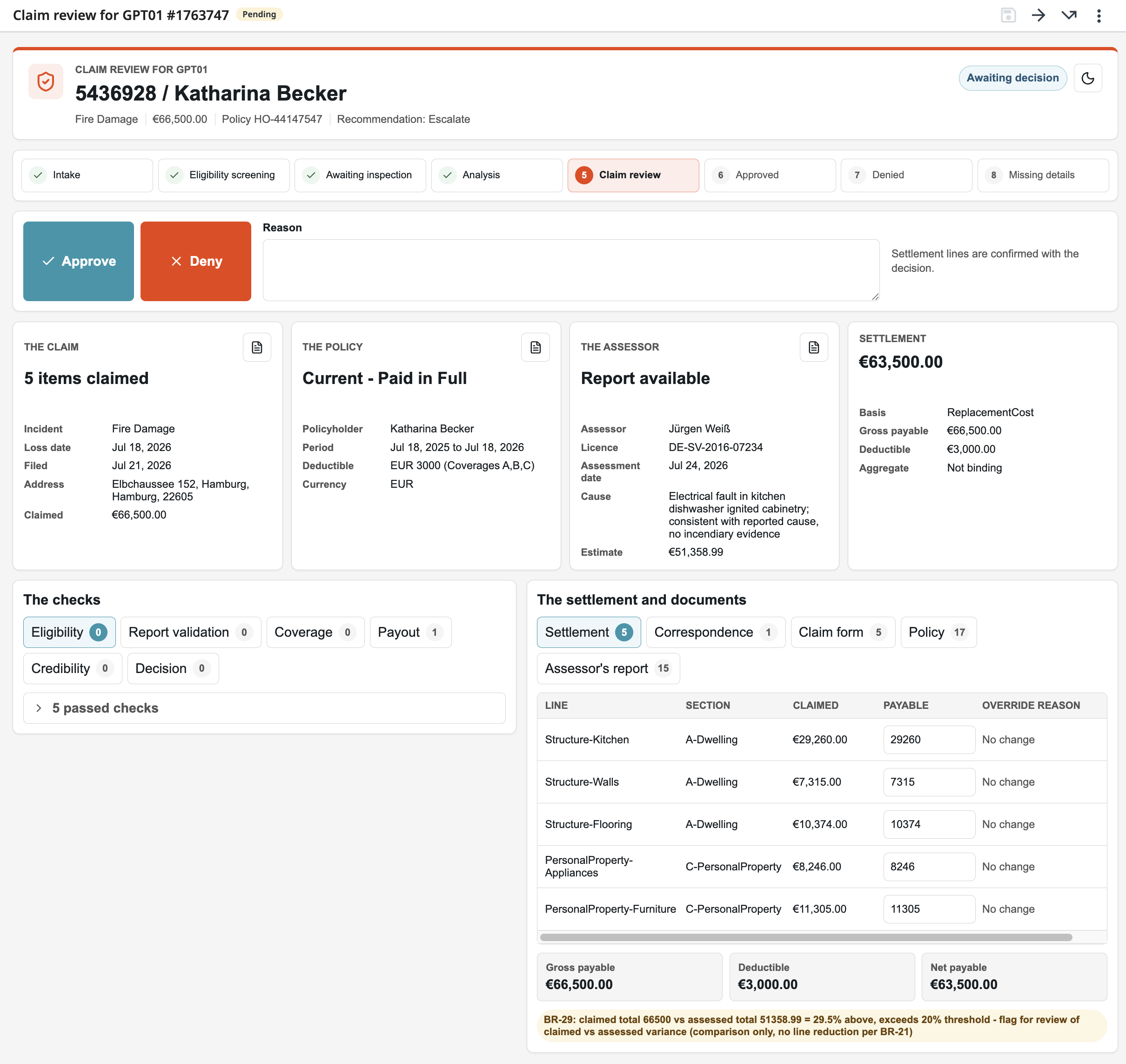 The claim review screen as built by GPT-5.5