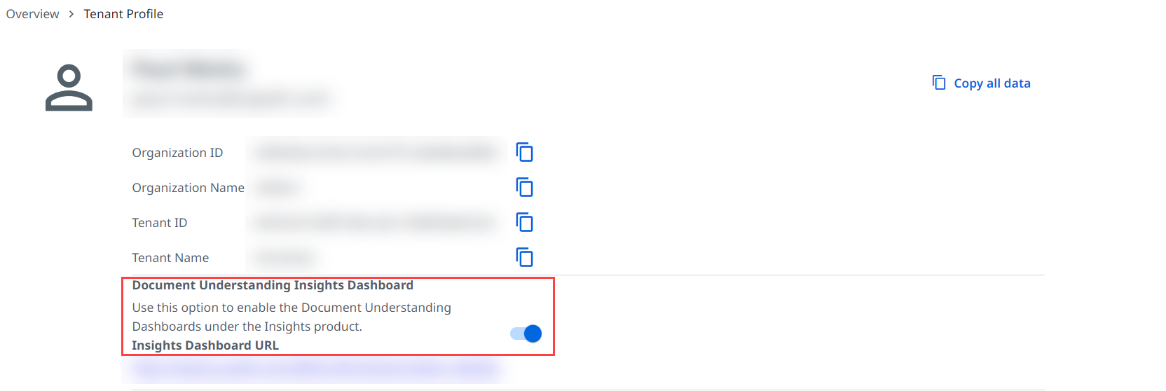 Screenshot of the Insights dashboard toggle button