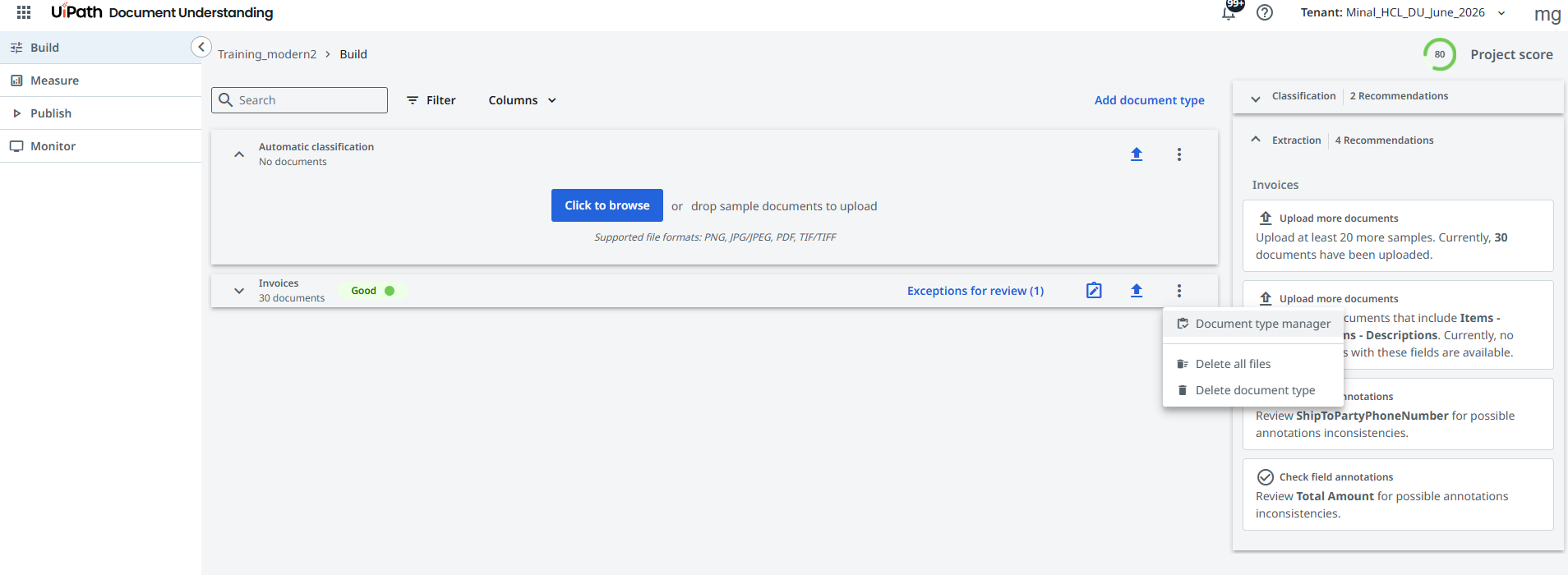 Document Type Manager menu