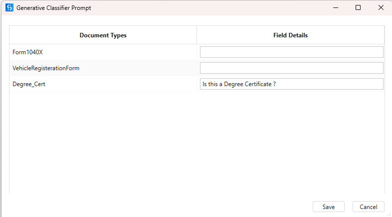 Generative Classifier — Manage Field Details